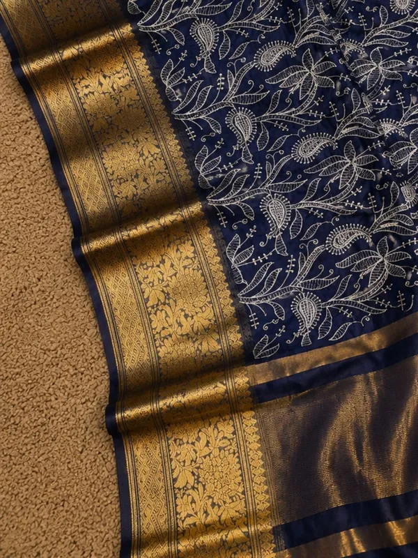 Dhaaga_Roop_Organza_Silk_Embroidery_Saree_Dark_Blue