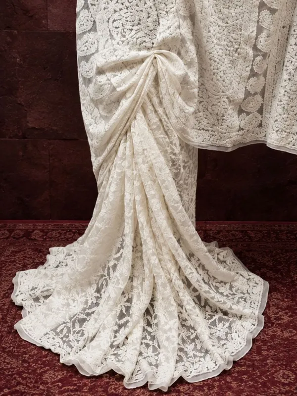 Taanvika_Georgette_Chikankari_Saree_White