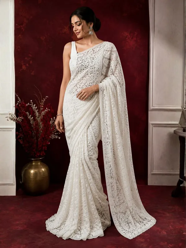 Taanvika_Georgette_Chikankari_Saree_White
