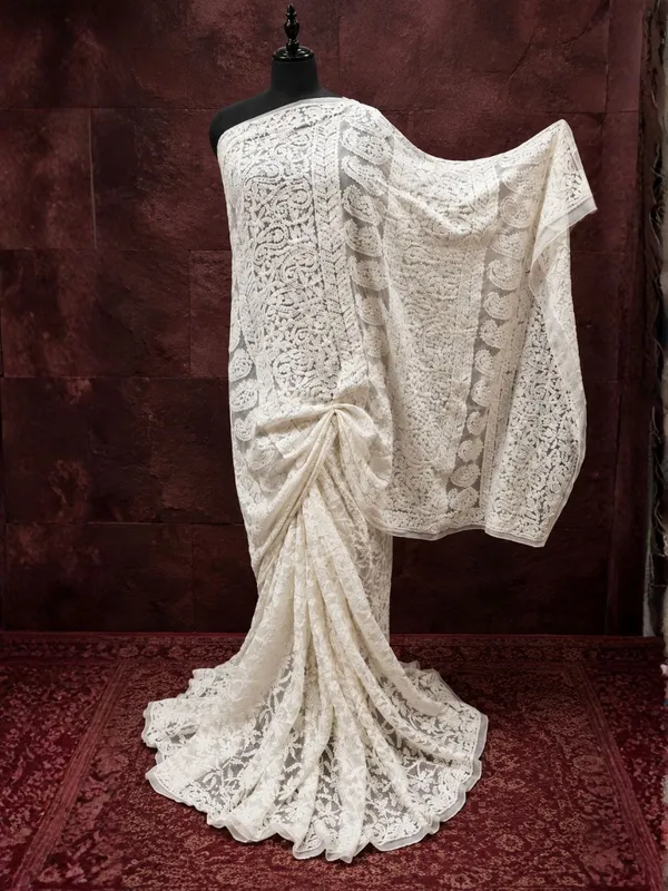Taanvika_Georgette_Chikankari_Saree_White
