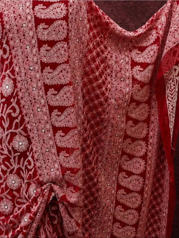 Taanvika_Georgette_Chikankari_Saree_Red