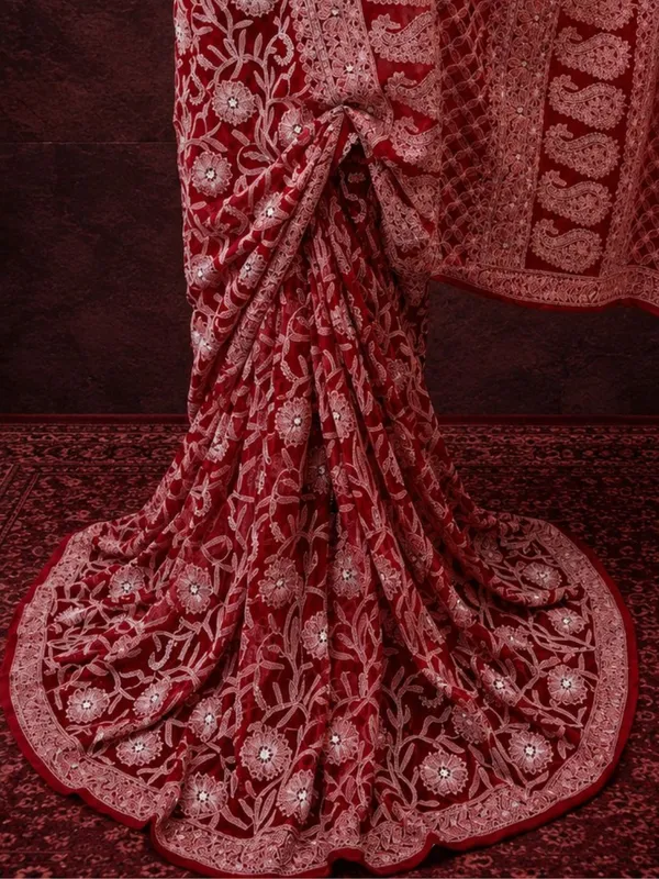 Taanvika_Georgette_Chikankari_Saree_Red