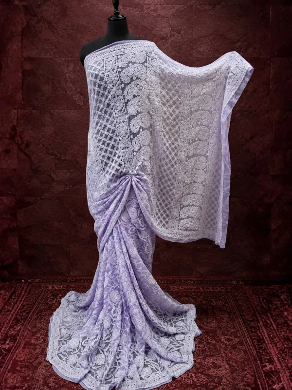 Taanvika_Georgette_Chikankari_Saree_Light_Purple
