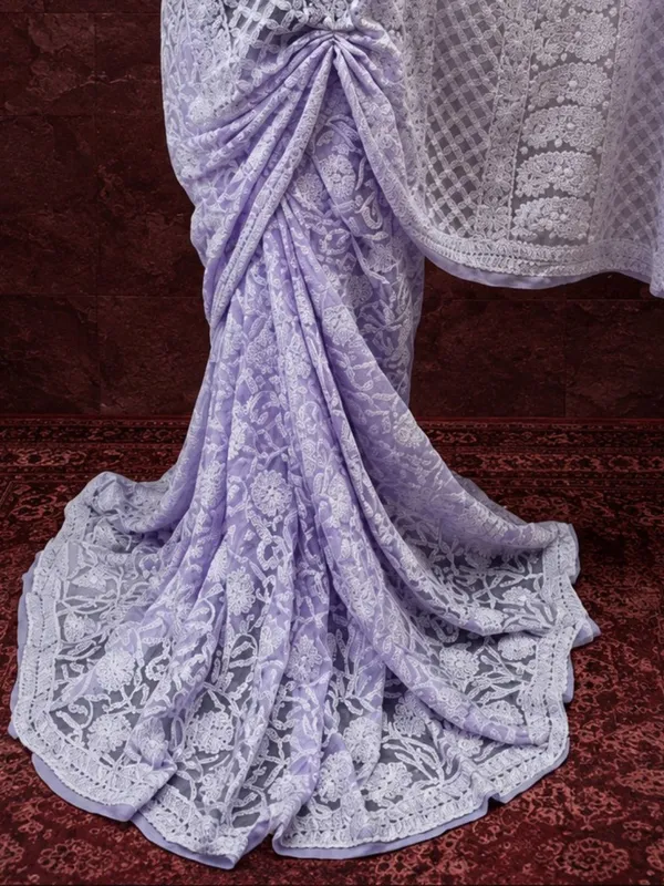 Taanvika_Georgette_Chikankari_Saree_Light_Purple