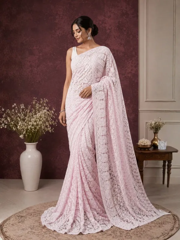 Taanvika_Georgette_Chikankari_Saree_Light_Pink