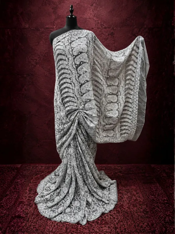 Taanvika_Georgette_Chikankari_Saree_Gray