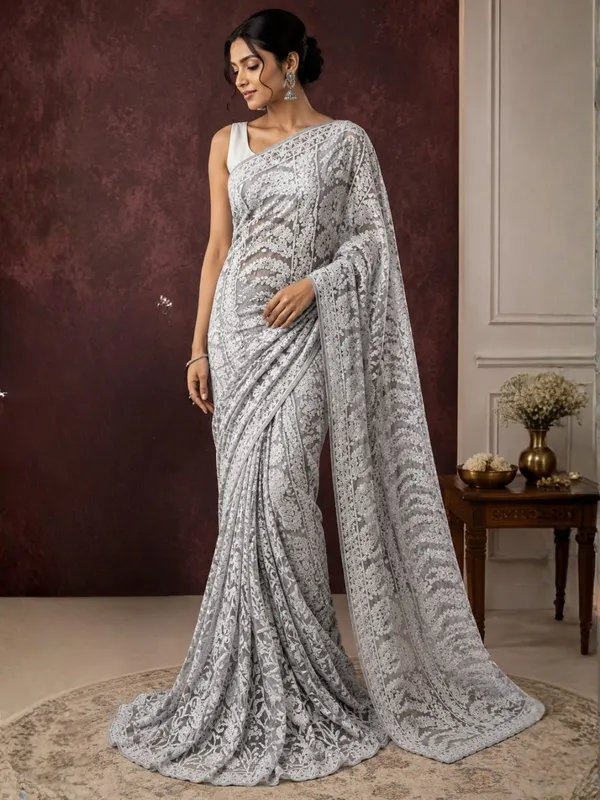 Taanvika_Georgette_Chikankari_Saree_Gray