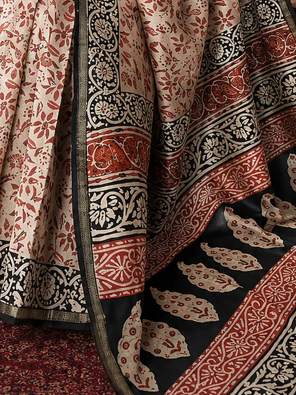 Kalamkari_Vaibhav_Chanderi_Silk_Saree_Kora_Beige