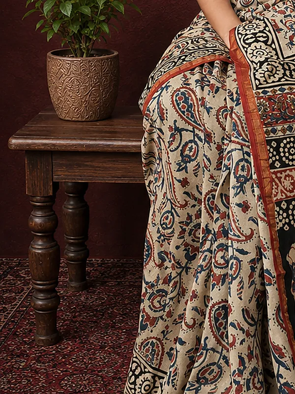 Kalamkari_Vaibhav_Chanderi_Silk_Saree_Ecru_Beige