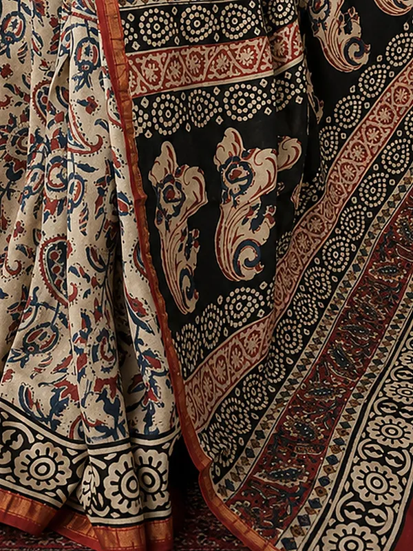 Kalamkari_Vaibhav_Chanderi_Silk_Saree_Ecru_Beige