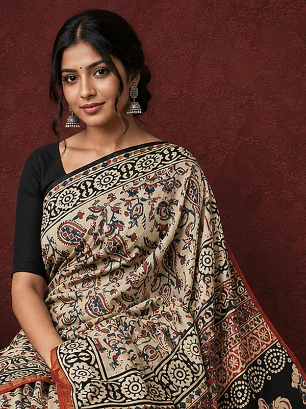 Kalamkari_Vaibhav_Chanderi_Silk_Saree_Ecru_Beige