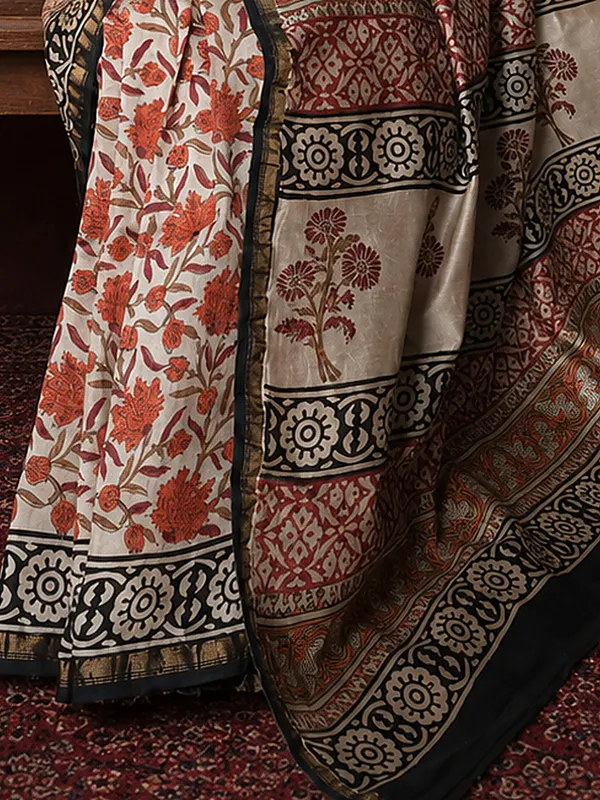 Kalamkari_Vaibhav_Chanderi_Silk_Saree_Hemp_Beige