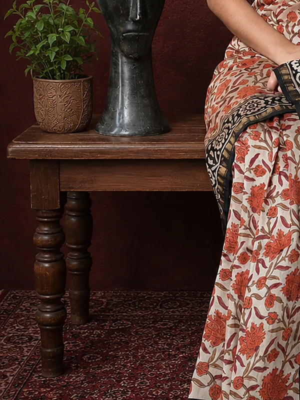 Kalamkari_Vaibhav_Chanderi_Silk_Saree_Hemp_Beige
