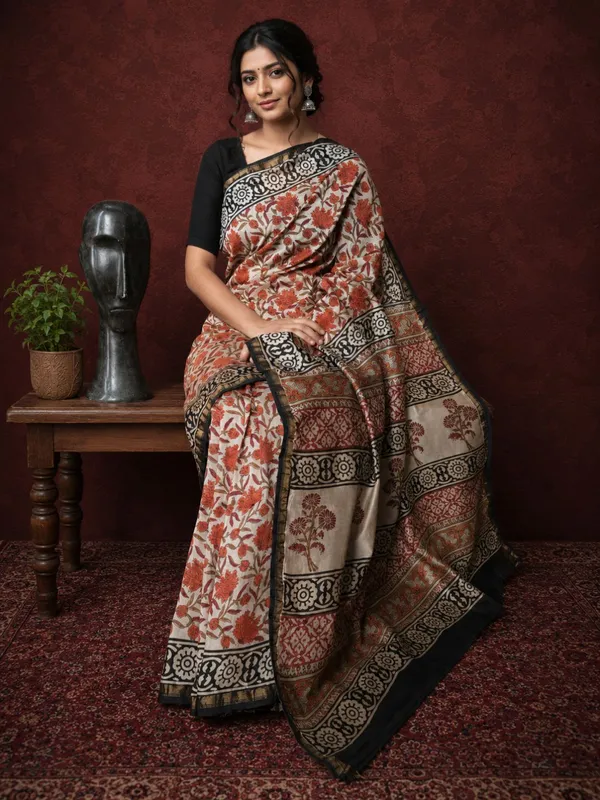 Kalamkari_Vaibhav_Chanderi_Silk_Saree_Hemp_Beige