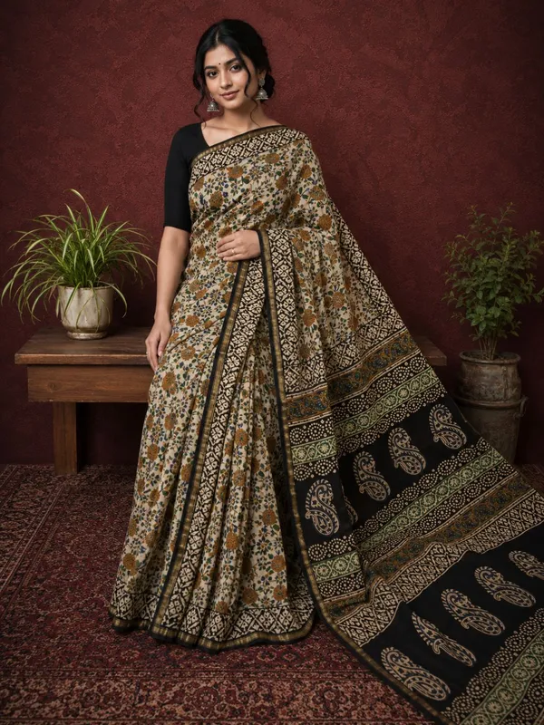 Kalamkari_Vaibhav_Chanderi_Silk_Saree_Dune_Beige