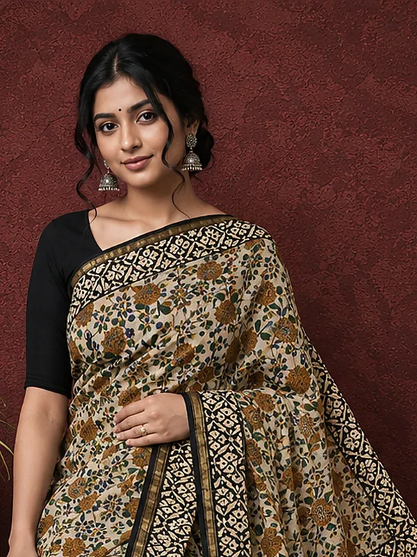 Kalamkari_Vaibhav_Chanderi_Silk_Saree_Dune_Beige