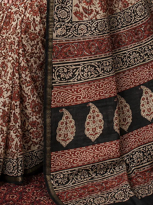 Kalamkari_Vaibhav_Chanderi_Silk_Saree_Fawn_Beige