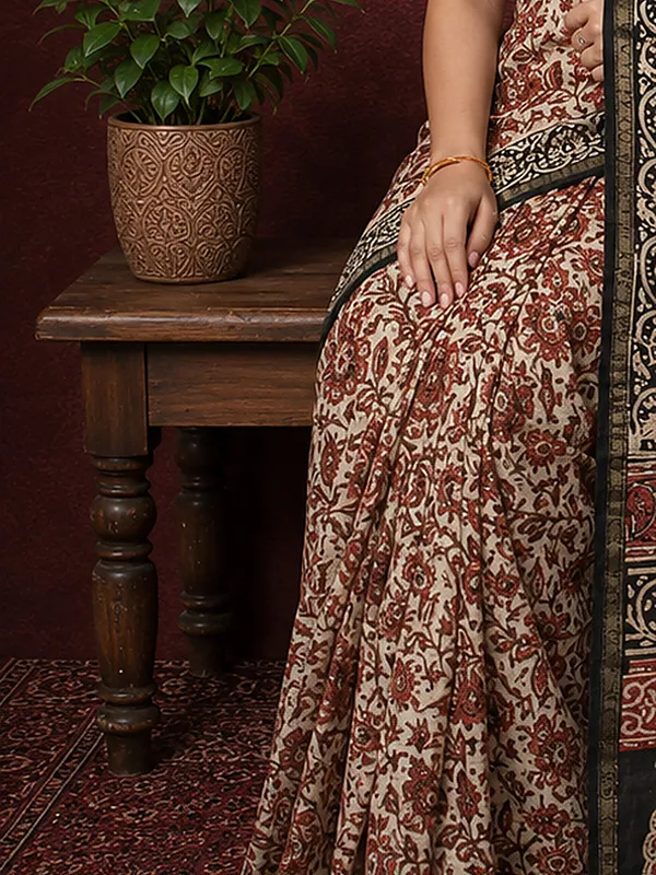 Kalamkari_Vaibhav_Chanderi_Silk_Saree_Fawn_Beige