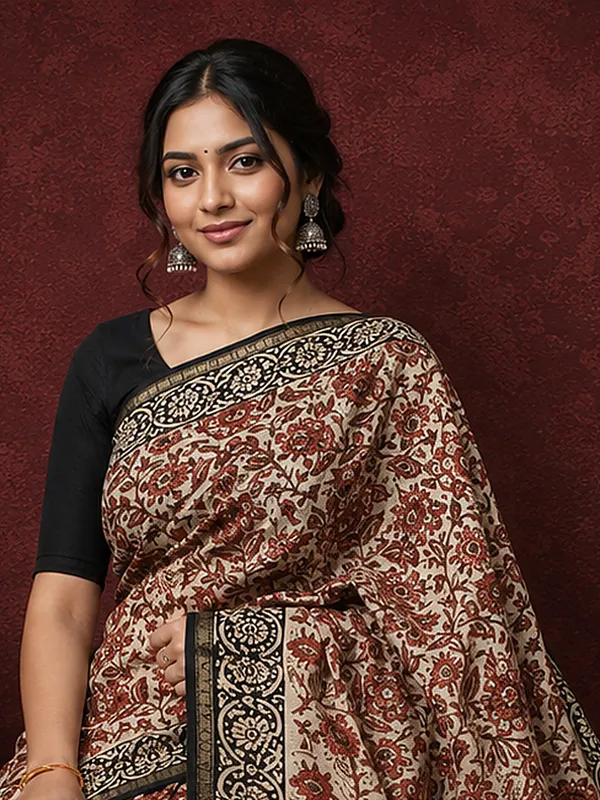 Kalamkari_Vaibhav_Chanderi_Silk_Saree_Fawn_Beige