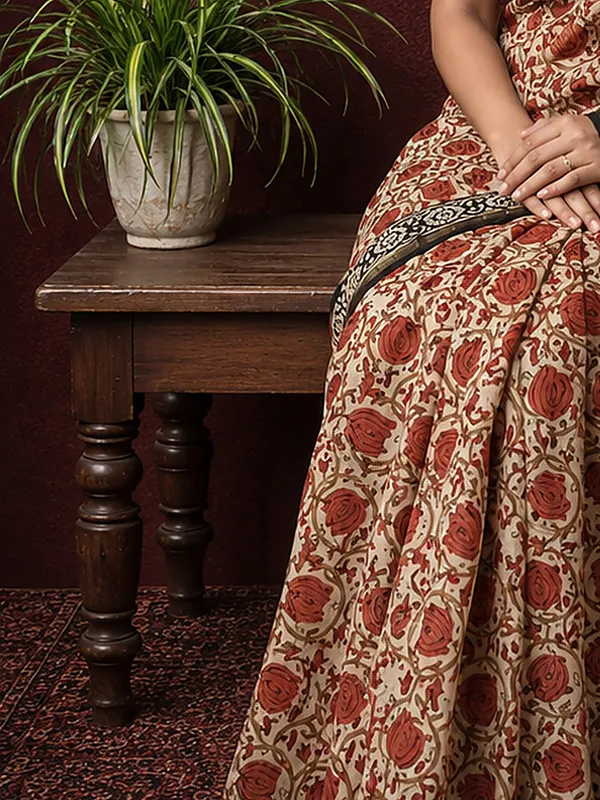 Kalamkari_Vaibhav_Chanderi_Silk_Saree_Taupe_Beige