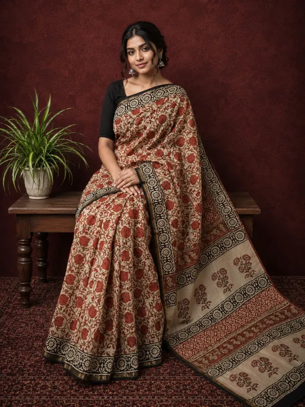 Kalamkari_Vaibhav_Chanderi_Silk_Saree_Taupe_Beige