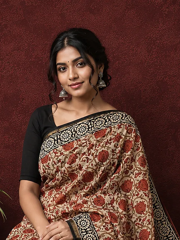 Kalamkari_Vaibhav_Chanderi_Silk_Saree_Taupe_Beige