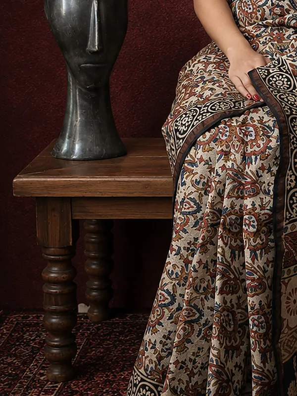 Kalamkari_Vaibhav_Chanderi_Silk_Saree_Camel_Beige