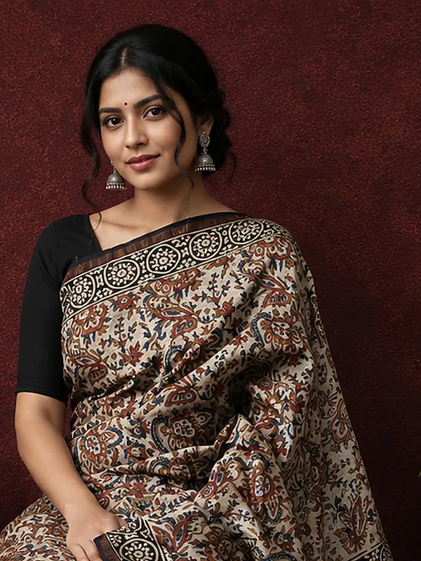 Kalamkari_Vaibhav_Chanderi_Silk_Saree_Camel_Beige