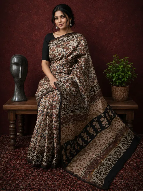 Kalamkari_Vaibhav_Chanderi_Silk_Saree_Camel_Beige