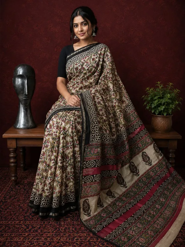 Kalamkari_Vaibhav_Chanderi_Silk_Saree_Bone_Beige