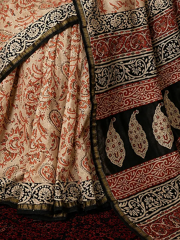 Kalamkari_Vaibhav_Chanderi_Silk_Saree_Buff_Beige