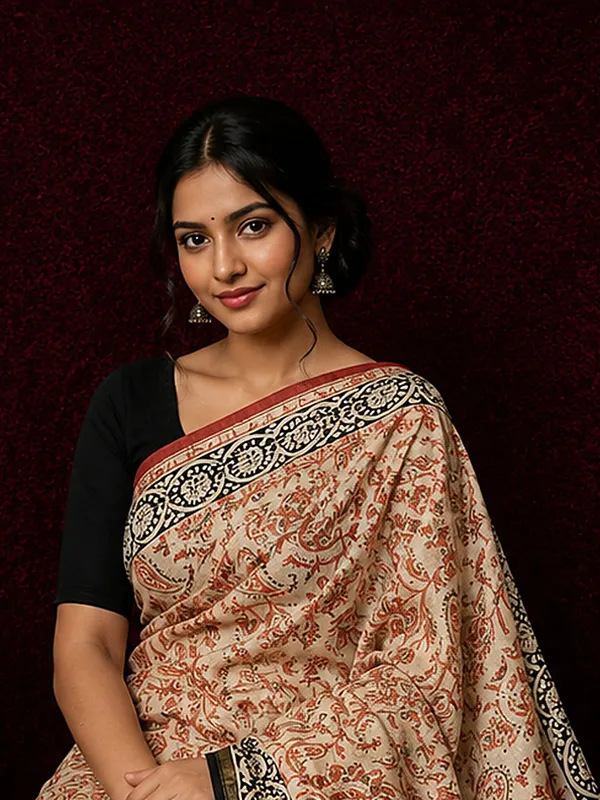 Kalamkari_Vaibhav_Chanderi_Silk_Saree_Buff_Beige