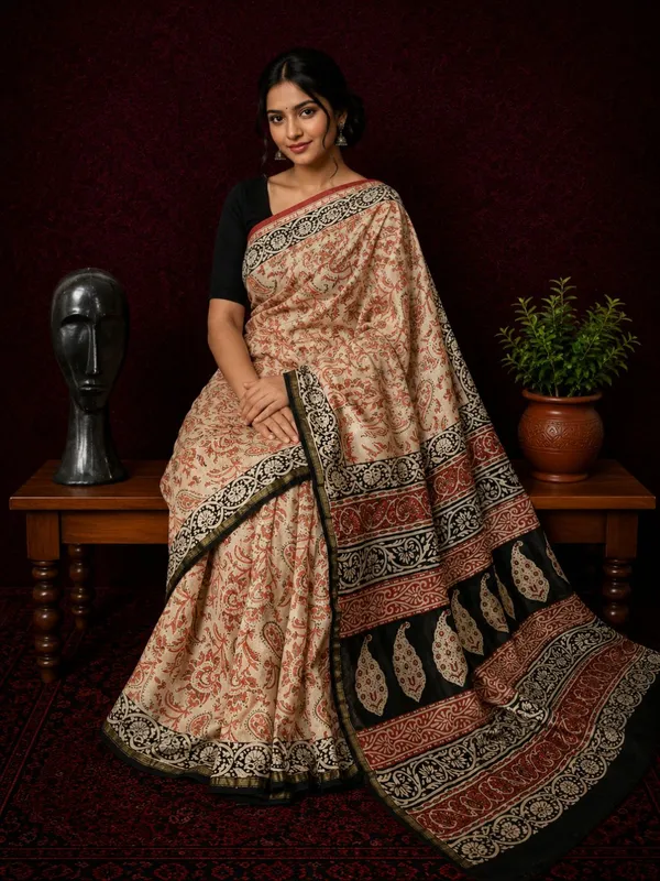 Kalamkari_Vaibhav_Chanderi_Silk_Saree_Buff_Beige