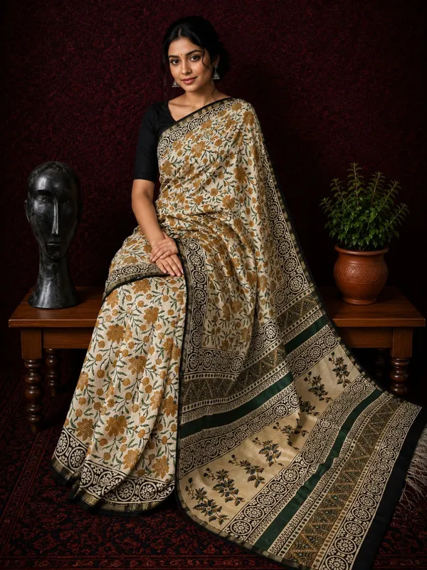 Kalamkari_Vaibhav_Chanderi_Silk_Saree_Flax_Beige