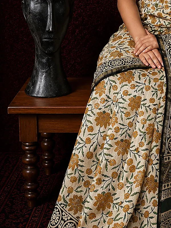 Kalamkari_Vaibhav_Chanderi_Silk_Saree_Flax_Beige