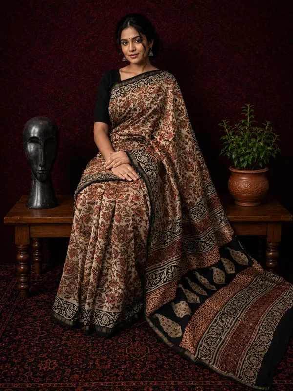 Kalamkari_Vaibhav_Chanderi_Silk_Saree_Oat_Beige