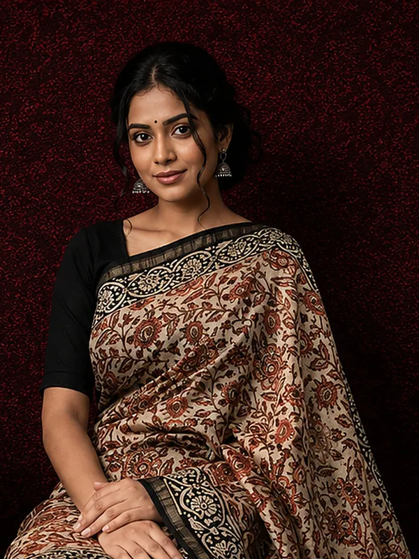 Kalamkari_Vaibhav_Chanderi_Silk_Saree_Oat_Beige
