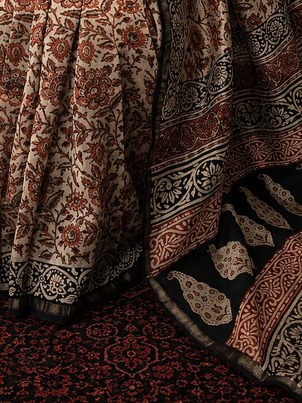 Kalamkari_Vaibhav_Chanderi_Silk_Saree_Oat_Beige