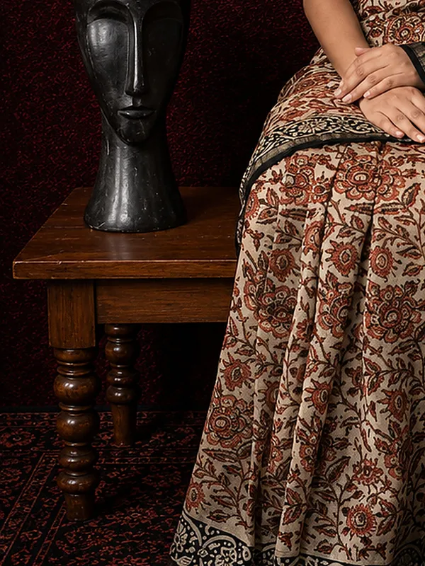 Kalamkari_Vaibhav_Chanderi_Silk_Saree_Oat_Beige