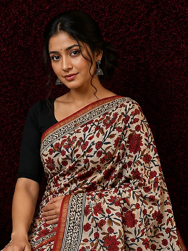 Kalamkari_Vaibhav_Chanderi_Silk_Saree_Ash_Beige
