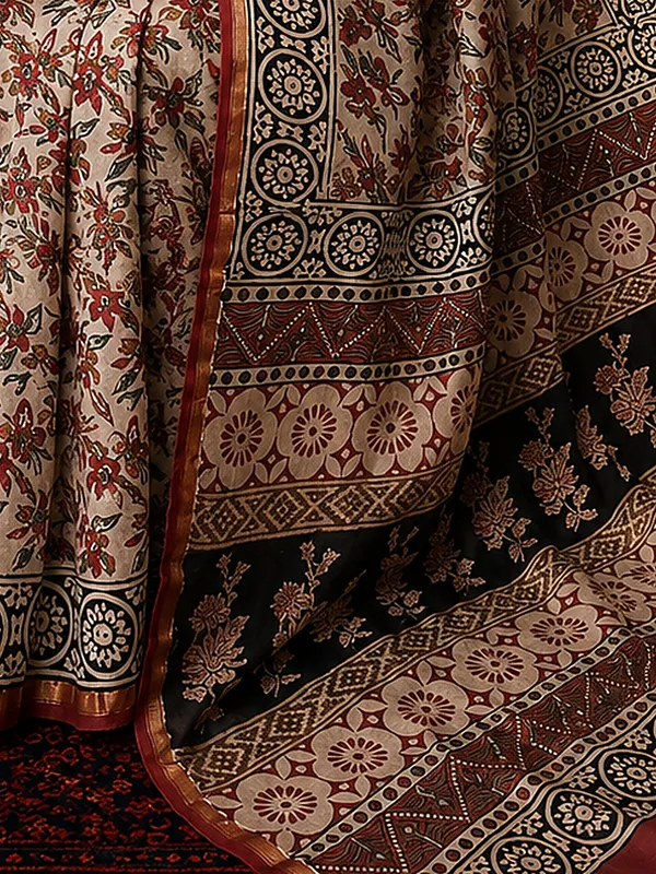 Kalamkari_Vaibhav_Chanderi_Silk_Saree_Sand_Beige