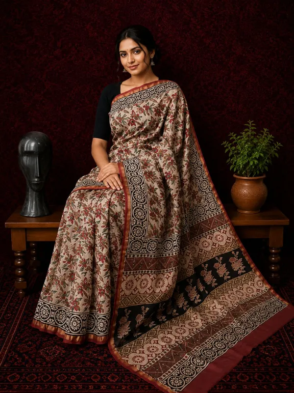 Kalamkari_Vaibhav_Chanderi_Silk_Saree_Sand_Beige