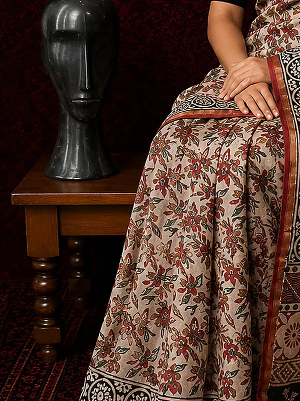 Kalamkari_Vaibhav_Chanderi_Silk_Saree_Sand_Beige