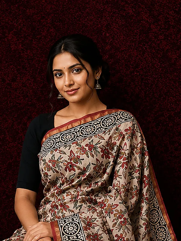 Kalamkari_Vaibhav_Chanderi_Silk_Saree_Sand_Beige