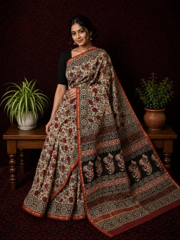 Kalamkari_Vaibhav_Chanderi_Silk_Saree_Nude_Beige