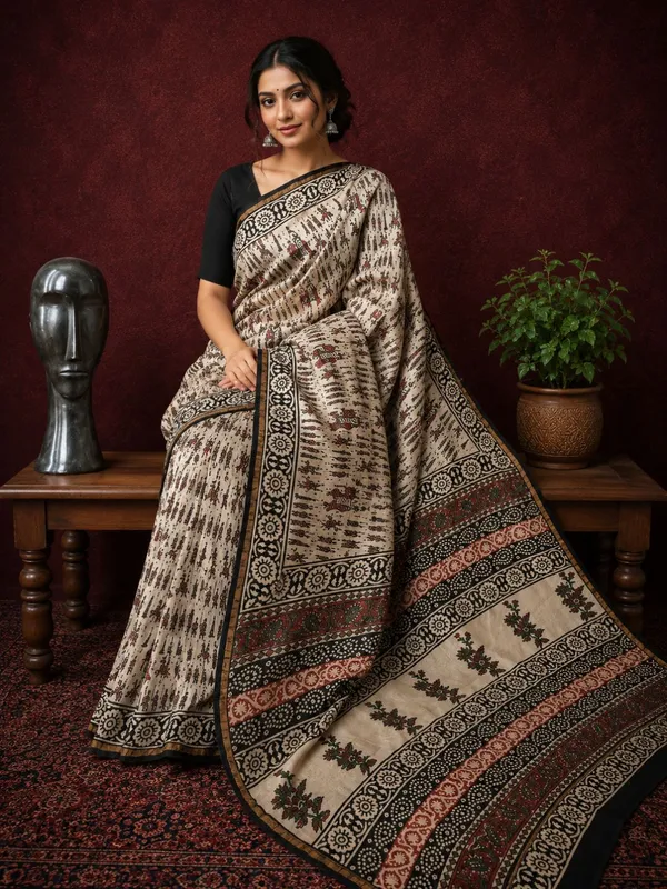 Kalamkari_Vaibhav_Chanderi_Silk_Saree_Bare_Beige