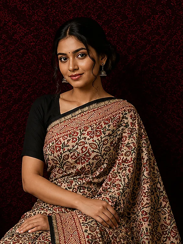 Kalamkari_Vaibhav_Chanderi_Silk_Saree_Mild_Beige