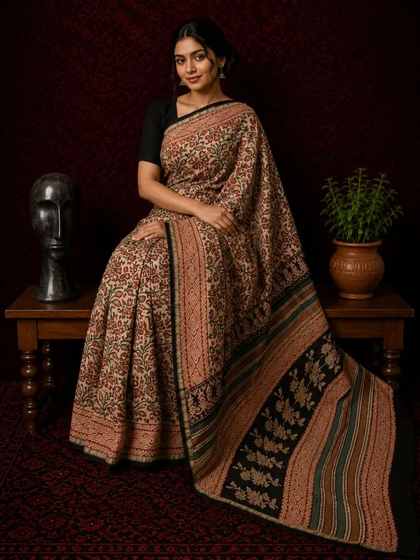 Kalamkari_Vaibhav_Chanderi_Silk_Saree_Mild_Beige