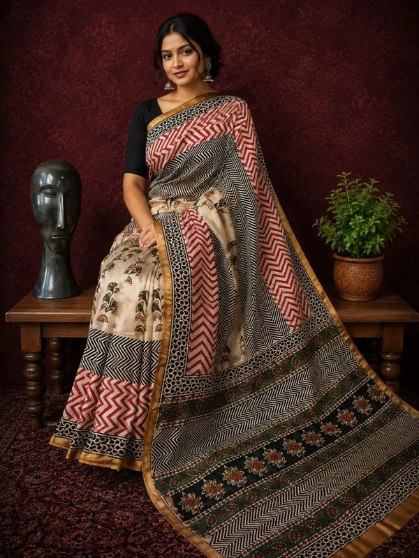 Kalamkari_Vaibhav_Chanderi_Silk_Saree_Calm_Beige
