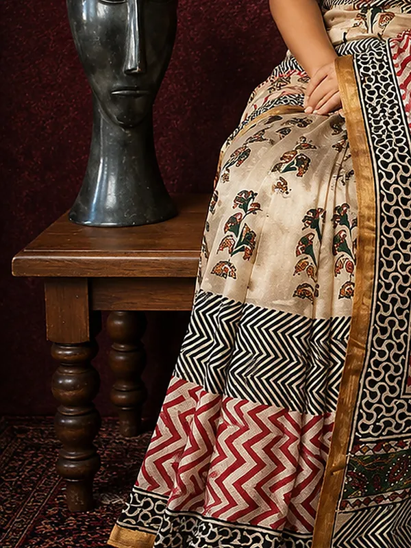 Kalamkari_Vaibhav_Chanderi_Silk_Saree_Calm_Beige